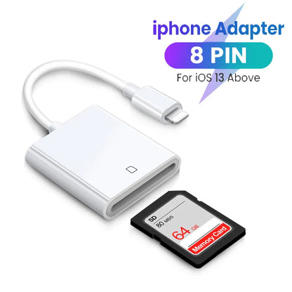 2-in-1 SD TF Memory Card Adapter for iPhone - 8Pin to SD TF Card Reader Data Converter - Compatible with iOS 13 and Above