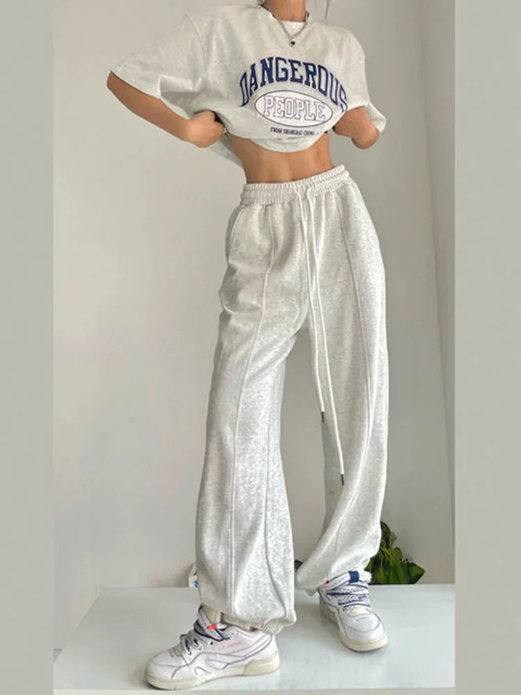 HOUZHOU Women Sweatpants - Casual Joggers, Harajuku Hip Hop Korean Fashion, Y2K Wide Leg Sports Trousers for Streetwear