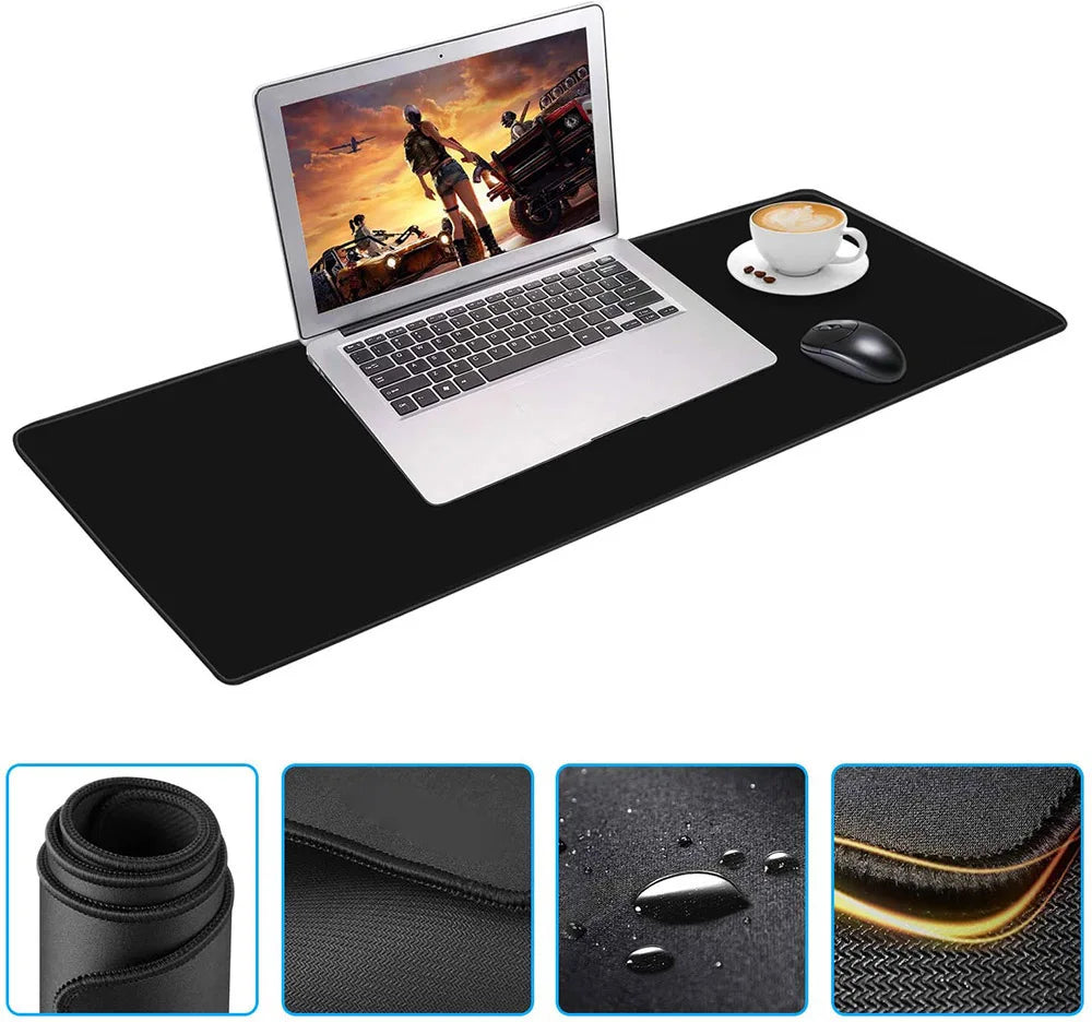 Black Mouse Pad Rug: Deskpad Slipmat 90x40 Mat - Beat Pad for Computer Desk Protection with Rubber Base