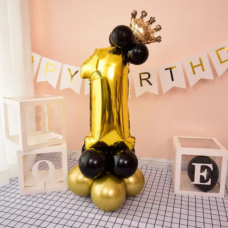 Chrome Gold and Black 32-Inch Number Foil Balloons – Happy Birthday Party Decorations for Boys and Girls ( Ages 1-9 )