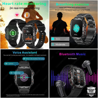 2023 Rugged Military Smart Watch – 2.01'' AI Voice, Bluetooth Call, IP68 Waterproof, Fitness Features for Men, Compatible with Android & iOS