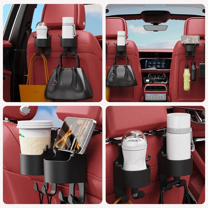 Universal Car Seat Headrest Hook Hanger with Cup Holder - New Organizer for Handbag Storage, Vehicle Accessory