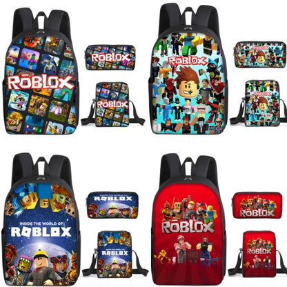 3 Piece 3D Printing Roblox Game Backpack Set – Satchel, Pen Bag, Anime Cartoon Mochila – Ideal for Primary and Secondary School Students