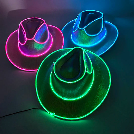 New Pearlescent Cowboy Hat - Glowing Cowgirl Cap for Dance Costumes, Neon Nightclub Decor