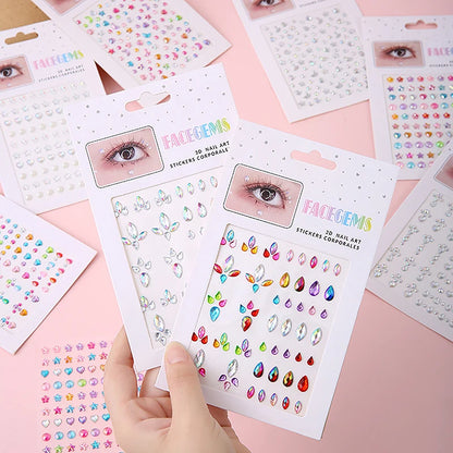 Diamond Eyes Face Festival Makeup: DIY Body Crystal Gems Tattoo, Adhesive Rhinestone Nail Art Decoration - Acrylic Eyeshadow Sticker