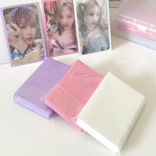 SKYSONIC 50pcs Kpop Card Sleeves - Macaron Color Holder for Holo Postcards, Top Load Film, Photocard, and Game Cards Protector (61x91mm)