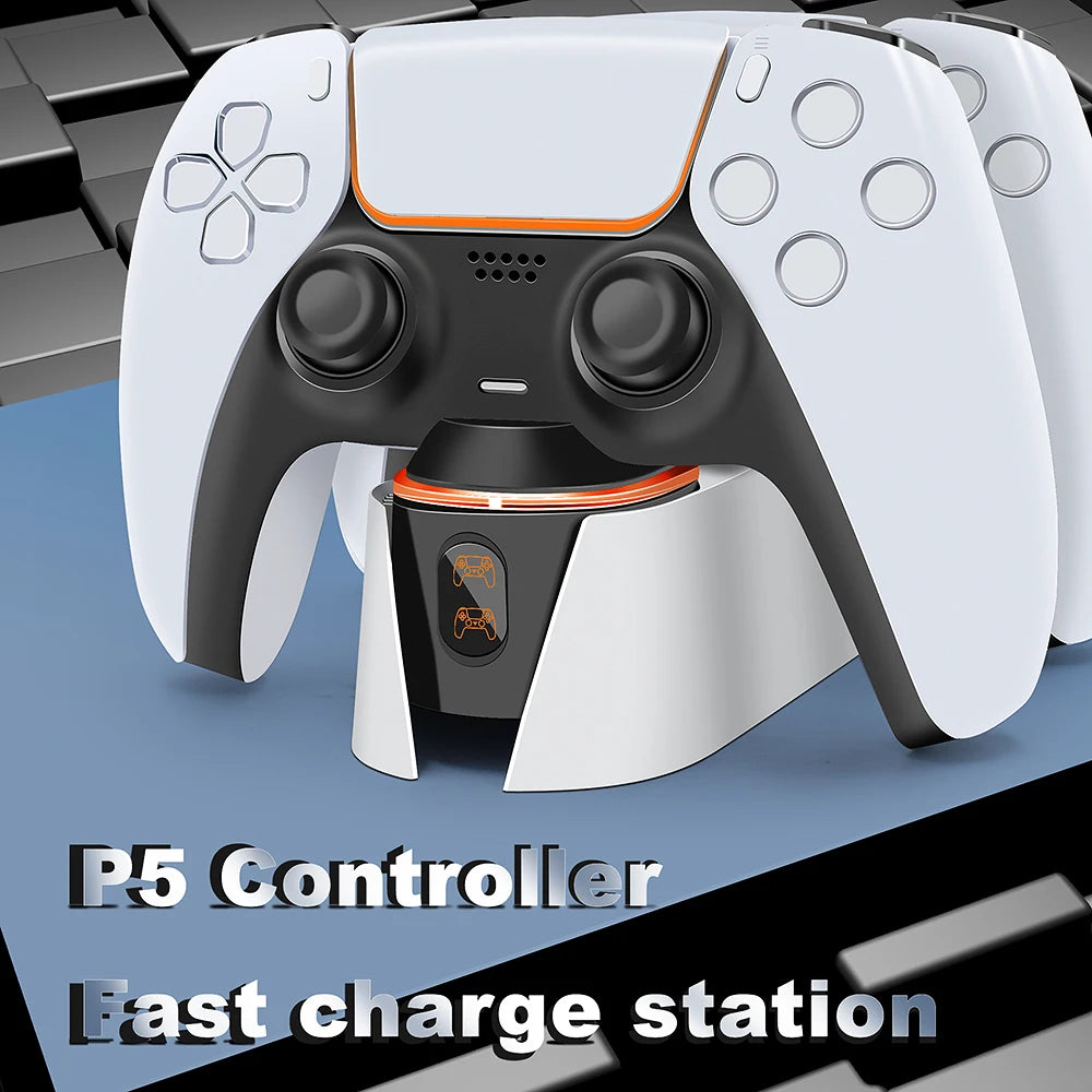 Dual Fast Charger for PS5 Wireless Controllers - USB Charging Dock with LED Stand for PlayStation 5 Gamepads