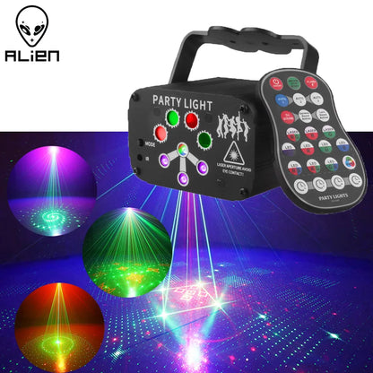 ALIEN RGB Mini DJ Disco Laser Light Projector - USB Rechargeable LED UV Sound Strobe Stage Effect Lamp for Wedding, Xmas, Party