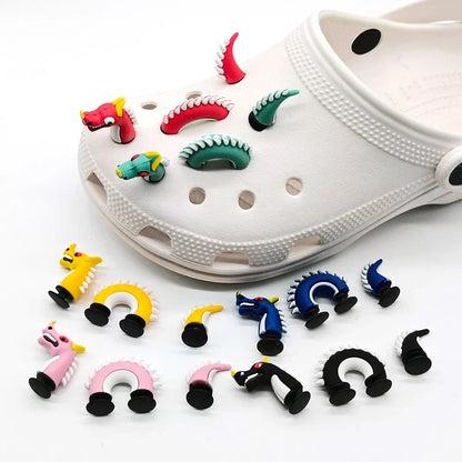 1Set Spoof Cartoon China Dragon PVC Hole Shoe Charms: DIY Funny Shoe Accessories Fit Croc Snake Decorations Buckle - Unisex Gift