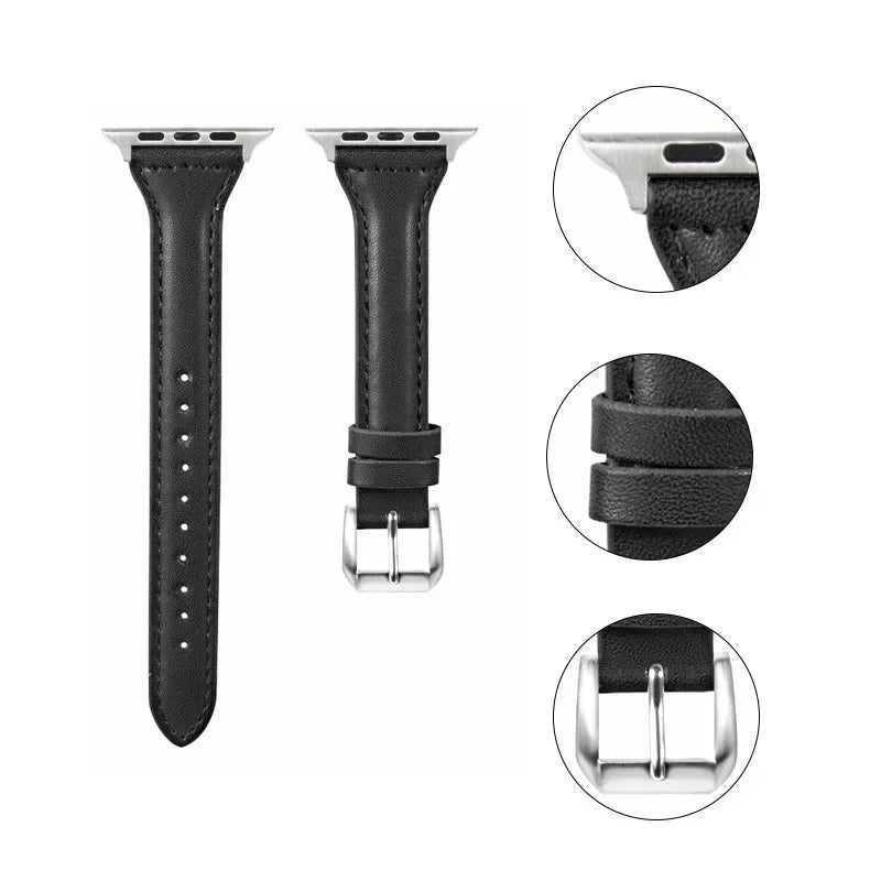 Slim Leather Strap for Apple Watch – 44mm, 40mm, 41mm, 42mm, 45mm, 49mm, Fits Series 3-9, SE, Ultra 2, Women's Wrist iWatch  Bracelet