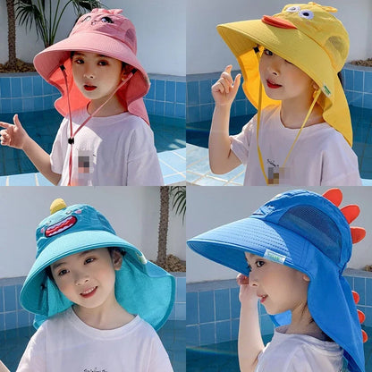 Protect Your Little Explorer: Children's Summer Sun Hat - Outdoor Neck and Ear Cover, Anti-UV Protection Beach Cap for Boys and Girls, Ideal Travel Flap Cap