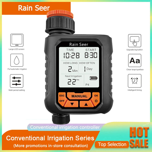 Rain Seer Large LCD Display Water Timer - Waterproof IP65 Automatic Irrigation Controller for Home and Garden