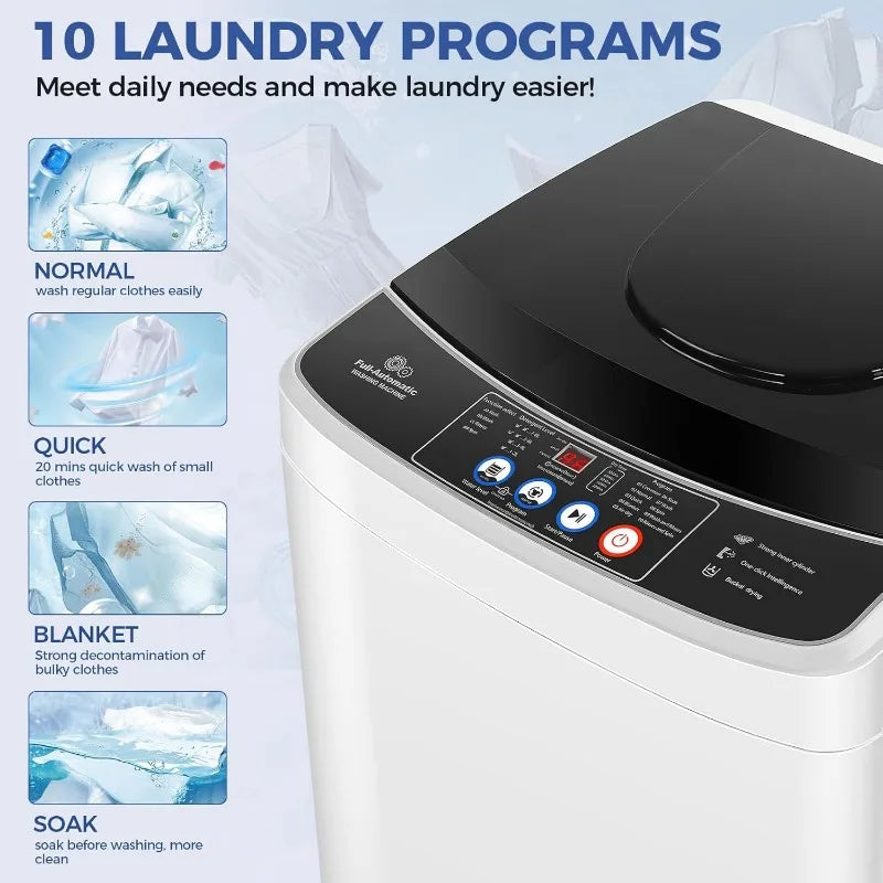 Portable 20lb Washing Machine with 10 Programs - 2.8 Cu.ft Large Capacity, Ideal for Apartments, Homes, Dorms, RVs