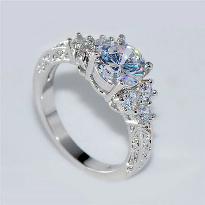 Exquisite Silver Color Engagement Ring for Women - White Zircon Stone Bridal and Anniversary Jewelry