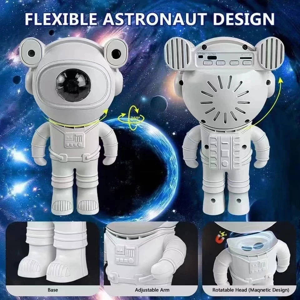 Bluetooth Astronaut Starlight Projector – LED Bedroom Night Light with Aurora Moon and Bluetooth Speaker