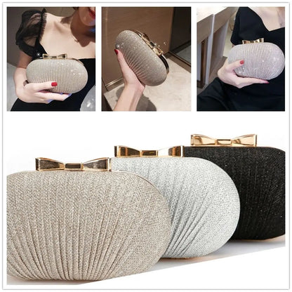 Elegant Rhinestone Egg Shape Wedding Bridal Clutch - Women's Evening Party Bag with Chain Shoulder Strap