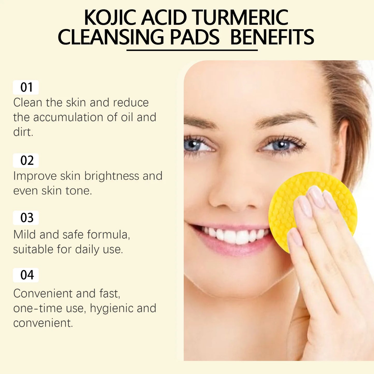 Turmeric and Kojic Acid Cleansing Pads - Exfoliating Facial Sponges for Acne, Dead Skin Removal, Oil Control, and Skin Glow