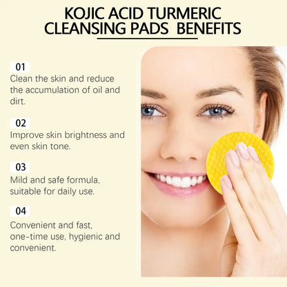 Turmeric and Kojic Acid Cleansing Pads - Exfoliating Facial Sponges for Acne, Dead Skin Removal, Oil Control, and Skin Glow