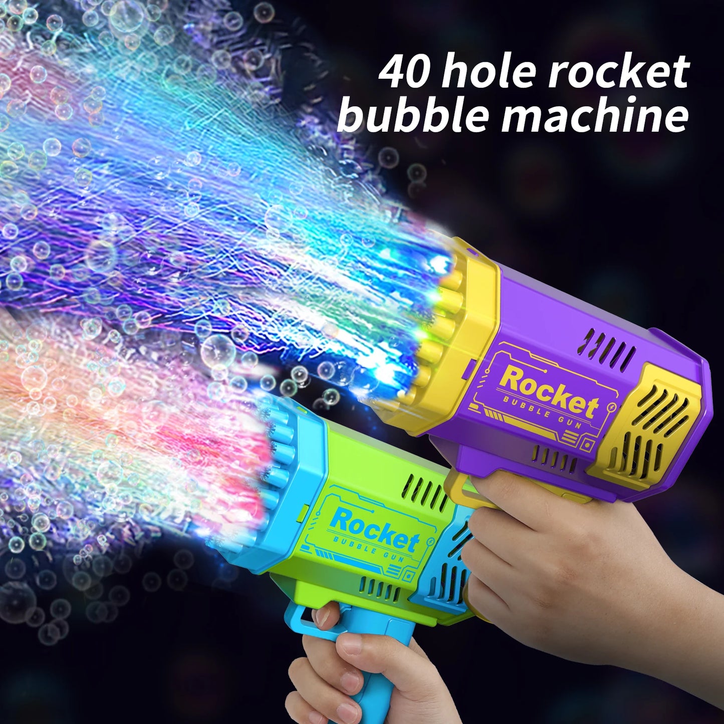 Children's 40-Hole Rocket Launcher Bubble Gun – Handheld Portable Electric Automatic Bubble Blower with LED Lights for Boys and Girls