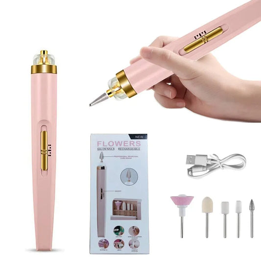 5-in-1 Electric Nail Polish Drill Machine: Portable Mini Manicure Art Pen with Light - Tools for Gel Removal & More