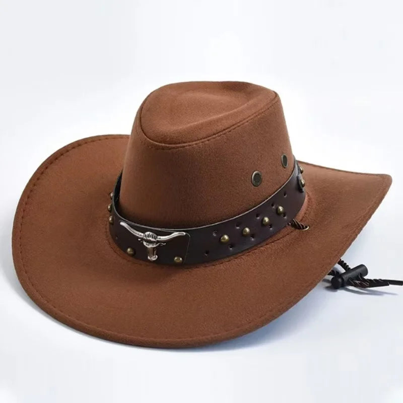 Artificial Suede Western Cowboy Hat - Vintage Big-Edge Gentleman and Cowgirl Jazz Hat for Holidays, Party, and Cosplay