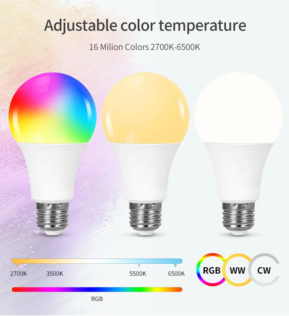 Smart LED Bulb – Tuya Bluetooth RGBCW Light Bulb with Phone App Control, E27, 220V-240V/110V, Colorful LED Lamp for Bedroom Ambient Light