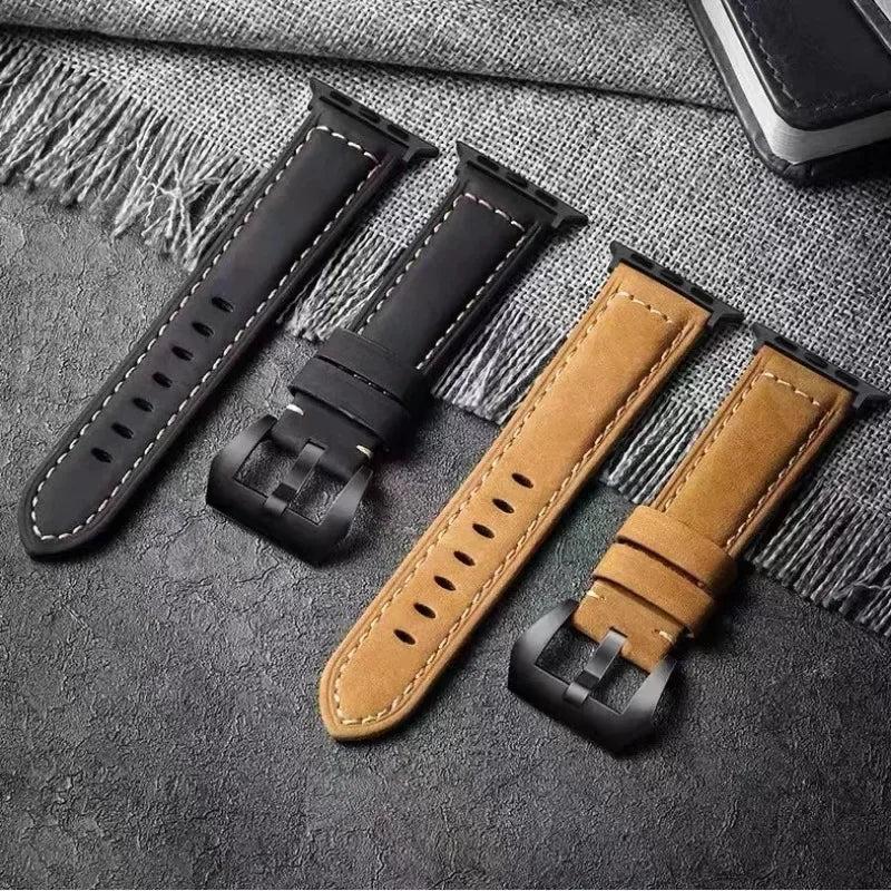 High Quality Leather Strap for Apple Watch: Compatible with Series 10, 9, 8, 7, SE, Ultra - Sizes 49mm, 45mm, 44mm, 42mm, 41mm, 40mm