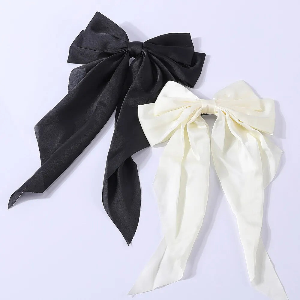 2Pcs/Set Elegant Bow Ribbon Hair Clip: Solid Bowknot Satin Hairpin Barrettes - Women's Fashion Ponytail Clip Hair Accessories