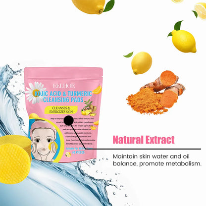 40/80/120/200PCS Turmeric and Kojic Acid Exfoliating Cleansing Pads - Fades Dark Spots and Exfoliates Skin