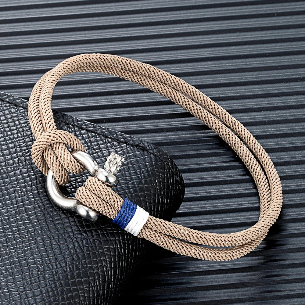 MKENDN Navy Blue Braided Rope Bracelet – Stainless Steel Mini Horseshoe Shackle with Screws, For Men, Women & Couples. Jewelry