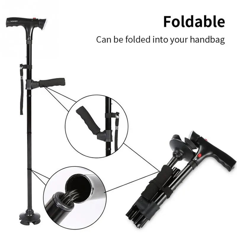 Collapsible Telescopic Folding Cane: LED Alarm Walking Stick for Elderly - Trusty Sticks & Crutches for Mothers and Fathers