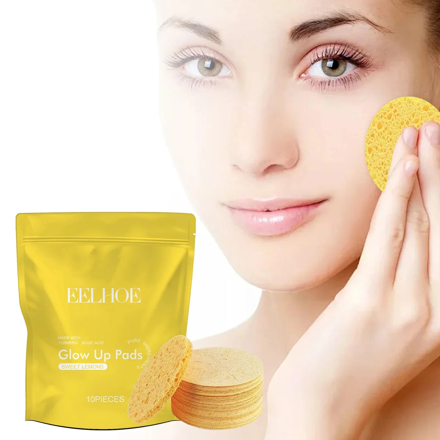 Turmeric and Kojic Acid Cleansing Pads - Exfoliating Facial Sponges for Daily Dirt Removal and Skin Care