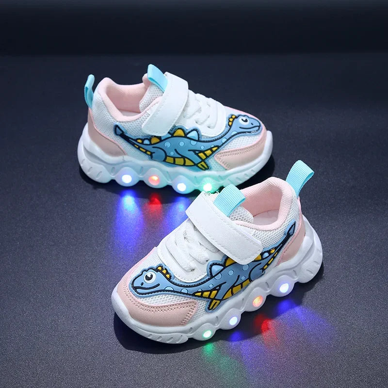 LED Tennis Shoes for Kids – Cartoon Boys and Girls, Breathable Mesh Casual Sneakers, Illuminated Light-Up Baby Trainers