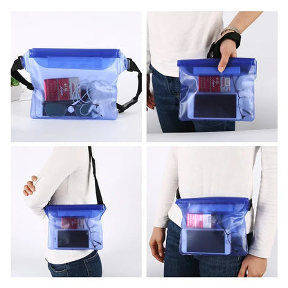 Large Transparent Underwater Dry Bag : 3-Layer High Waterproof Sealing Swimming Pouch for iPhone & Mobile Phones