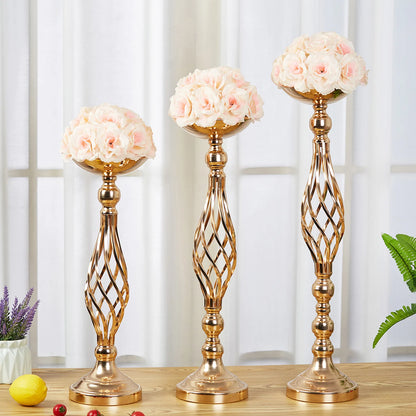 Golden Iron Art Table Candle Holder - Twisted Road Candlestick Vase for Wedding Flower Decorations and Props