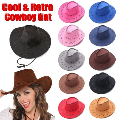 Unisex Suede Cowboy Fedora Hat - Fashionable Wide Brim Jazz Hat, Western Style Felt Panama Cap for Dress and Casual Wear