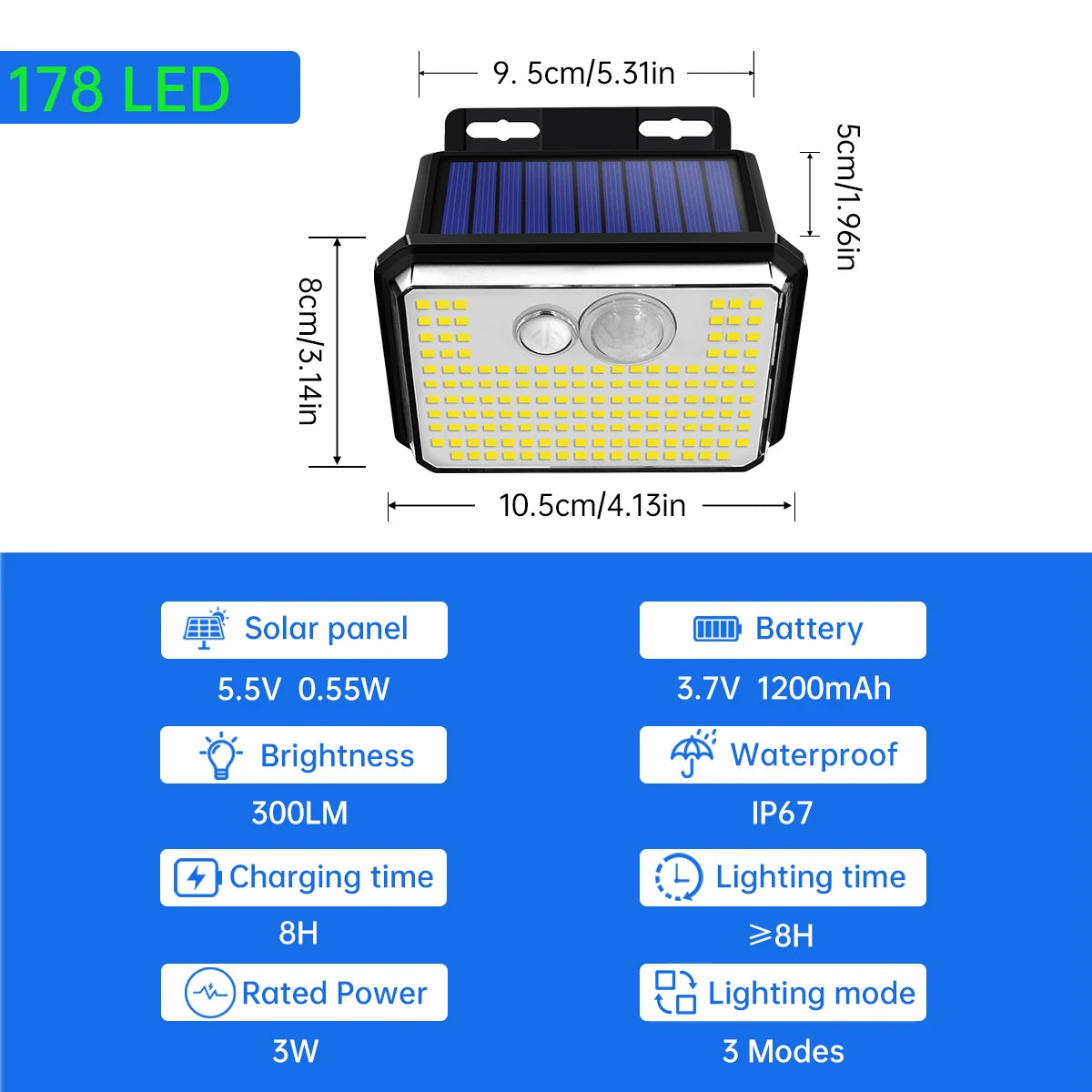 Super Bright IP67 Waterproof Solar Outdoor Garden Lights: Motion Sensor Security Lamp with 178 LEDs