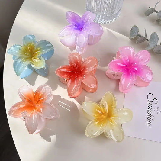 8CM Gradient Egg Flower Hair Claw Clips - Sweet Acrylic Hairpins for Women and Girls, Summer Beach Hawaiian Hair Accessories