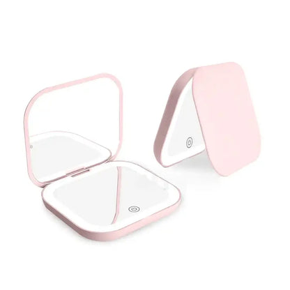 Portable Folding LED Vanity Table Mirror: Compact Mini Gift with 2X Magnifying Handheld Pocket Makeup Mirror