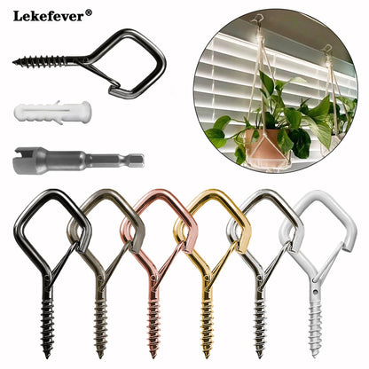 Lekefever Multicolor Square Snap Safety Hooks - Screw Fixed, Anti-Fall Light Hanger Buckles, Available in 5/10/30/60pcs Packs for Bonsai Hanging