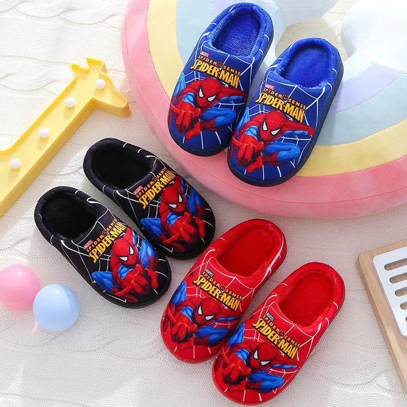 Cartoon Printed Spider-Man Cotton Slippers for Kids | Fashionable Warm Indoor Shoes for Boys | Autumn and Winter Style