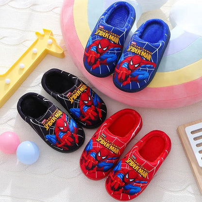 Cartoon Printed Spider-Man Cotton Slippers for Kids | Fashionable Warm Indoor Shoes for Boys | Autumn and Winter Style