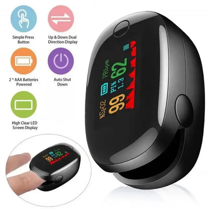 Portable Finger Clip Heart Rate Meter | Fingertip Oximeter with PI Value Monitor | Black Gem Pulse Oximeter for Monitoring Heart Rate