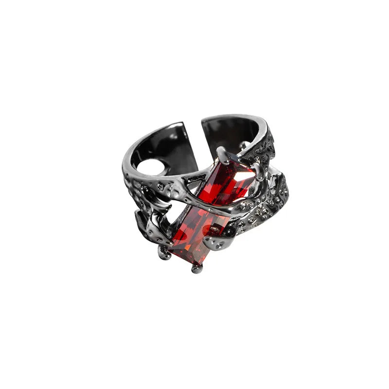 2023 Punk Black Thorns Vine Rings - Hollow Unisex Couple Finger Ring with Red Rhinestones, Jewelry Gift for Men and Women