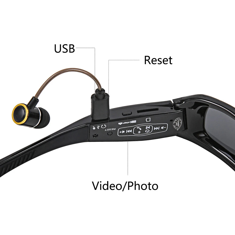 HD 1080P Mini Camcorder Glasses Camera with Bluetooth Headset - Polarized Sunglasses Sports Camera for Driving and Cycling