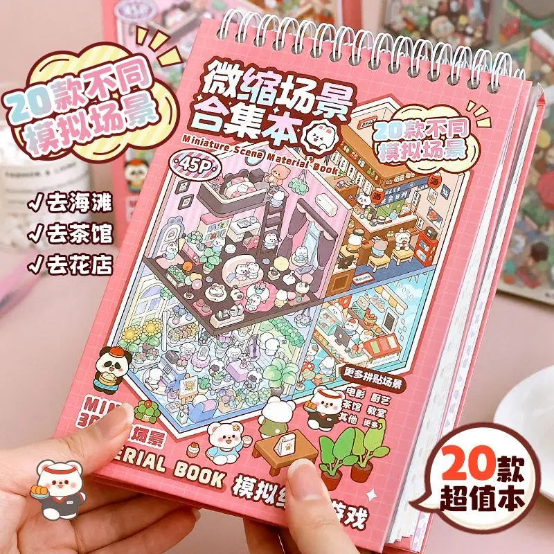 20Pcs 20 in 1 Cartoon Landscape 3D Sticker Book - DIY Pocket Cabin Scene Stickers Gift for Kids