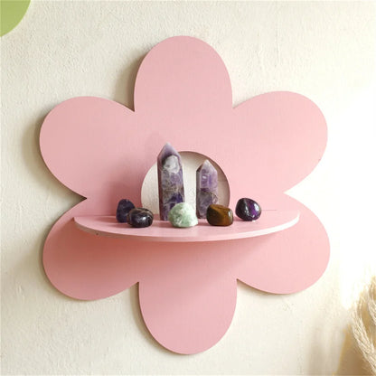 Flower-Shaped Wooden Wall Storage Holder – Floating Plant Shelf for Bathroom and Home Decor, Perfect Gift for Bedrooms