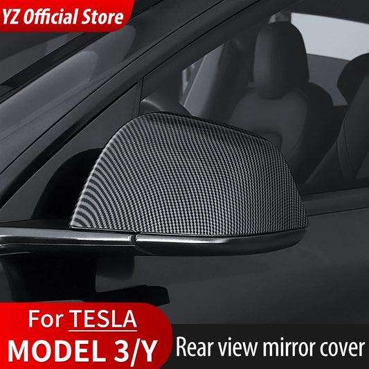 YZ Carbon Fiber Side Door Mirror Cover for Tesla Model 3 and Model Y – ABS Rearview Cover, Auto Exterior Accessories