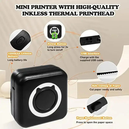 Portable Mini Wireless Thermal Printer | 203dpi Photo & Label Printing | USB Cable Included | Imprimante Portable