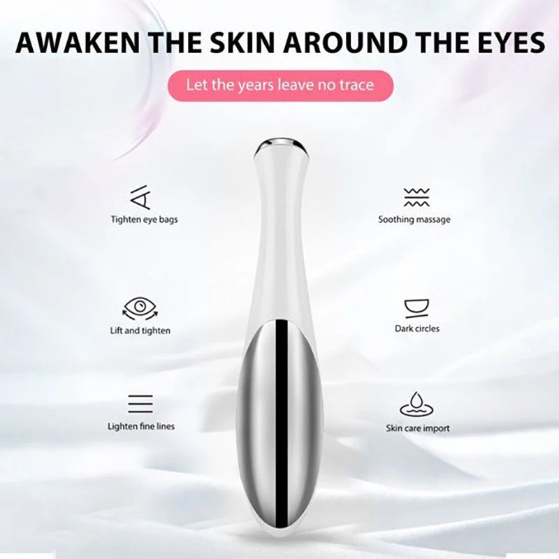 Electric Eye Massager - Vibration Anti-Aging and Wrinkle Reducer, Dark Circle Removal, Beauty Eye Care Pen in Pink and White